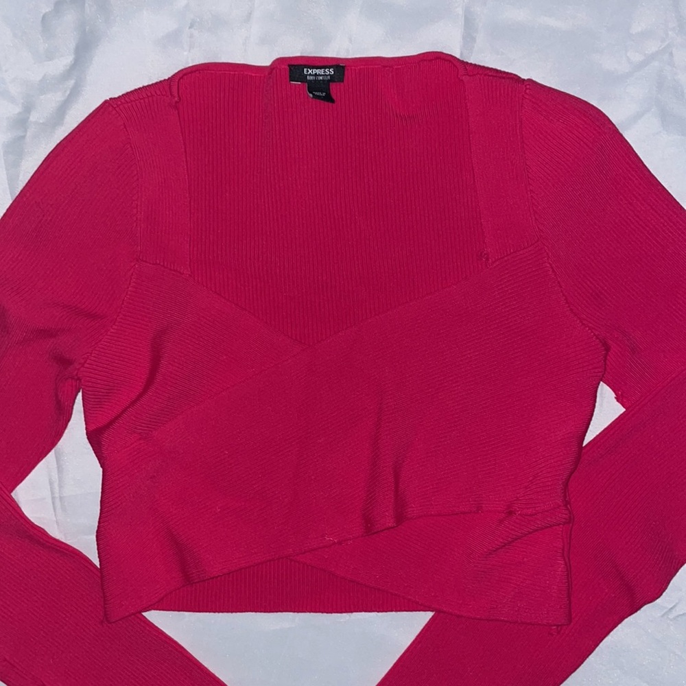 Express Hot Pink Ribbed Crop Top - Picture 2 of 7
